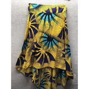Unbranded Women Skirt L/XL African Tribal Print Yellow Teal Purple High Low Afro